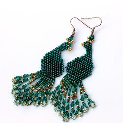 kolczyki morska zieleń,turkusowe pawie - Kolczyki - Biżuteria