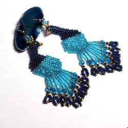 błękitne kolczyki pawie - Kolczyki - Biżuteria